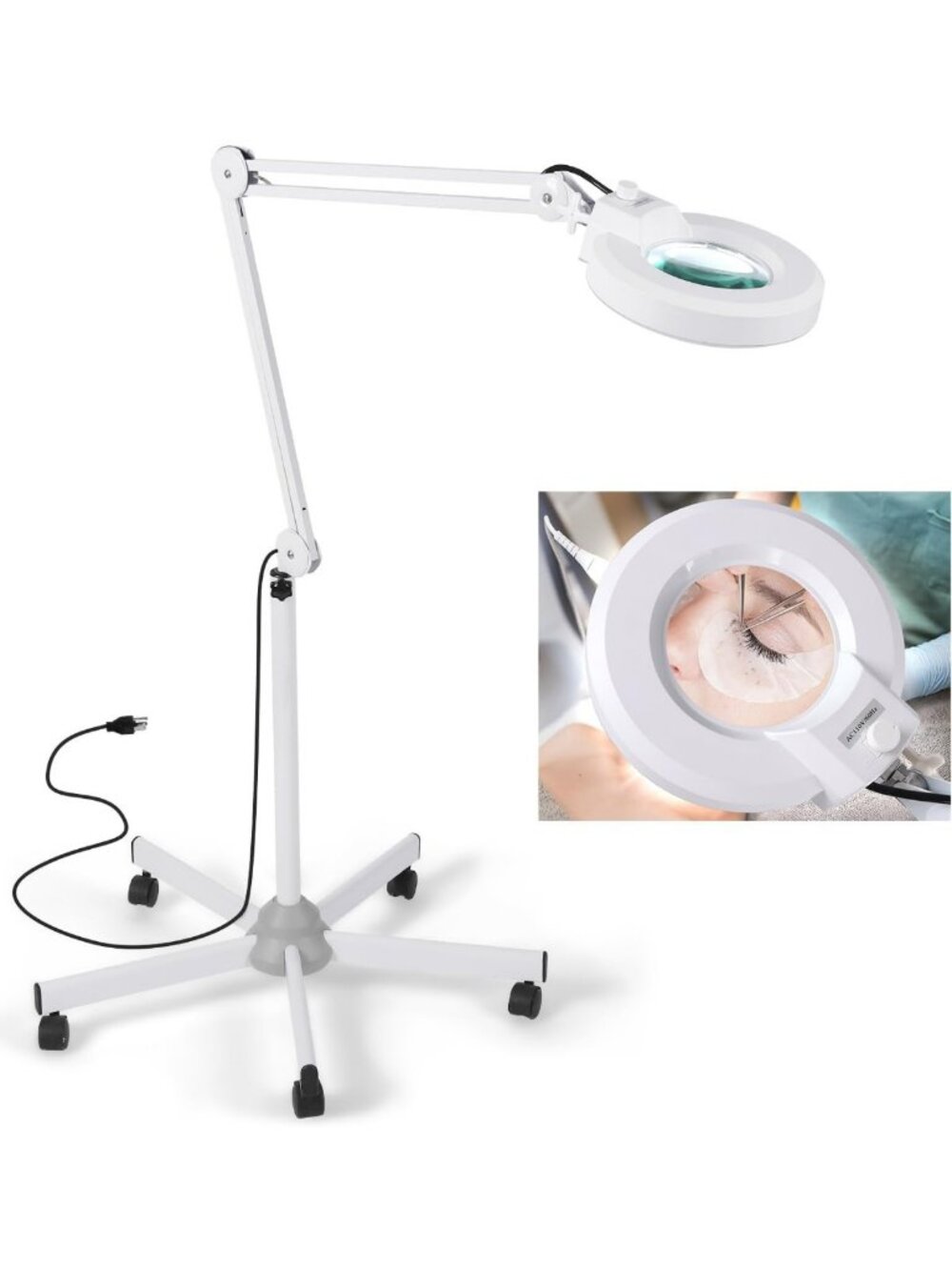 15X Magnifying Floor Lamp with Rolling Base - LED Dimmable Light for Crafts